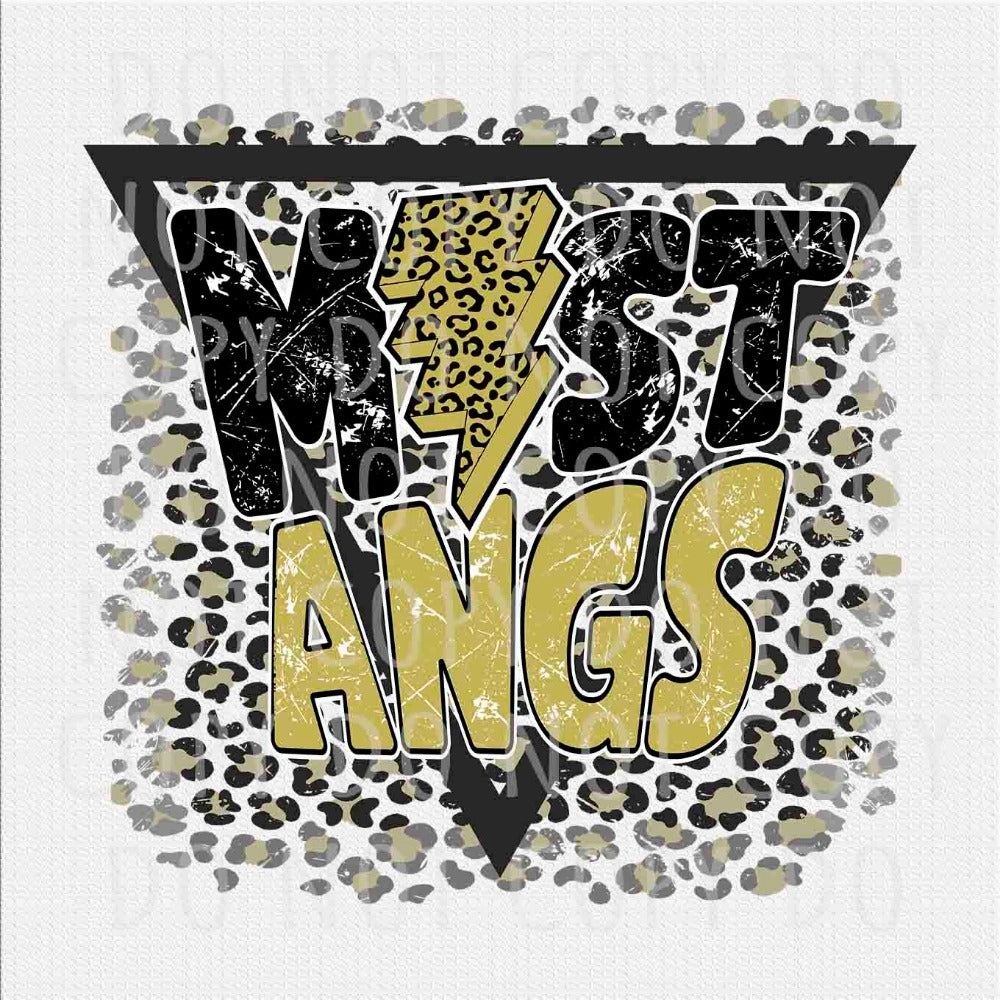Mustangs png, Mustangs Vegas Gold and Black colors Leopard Lightening Bolt design png, Sublimation design png
