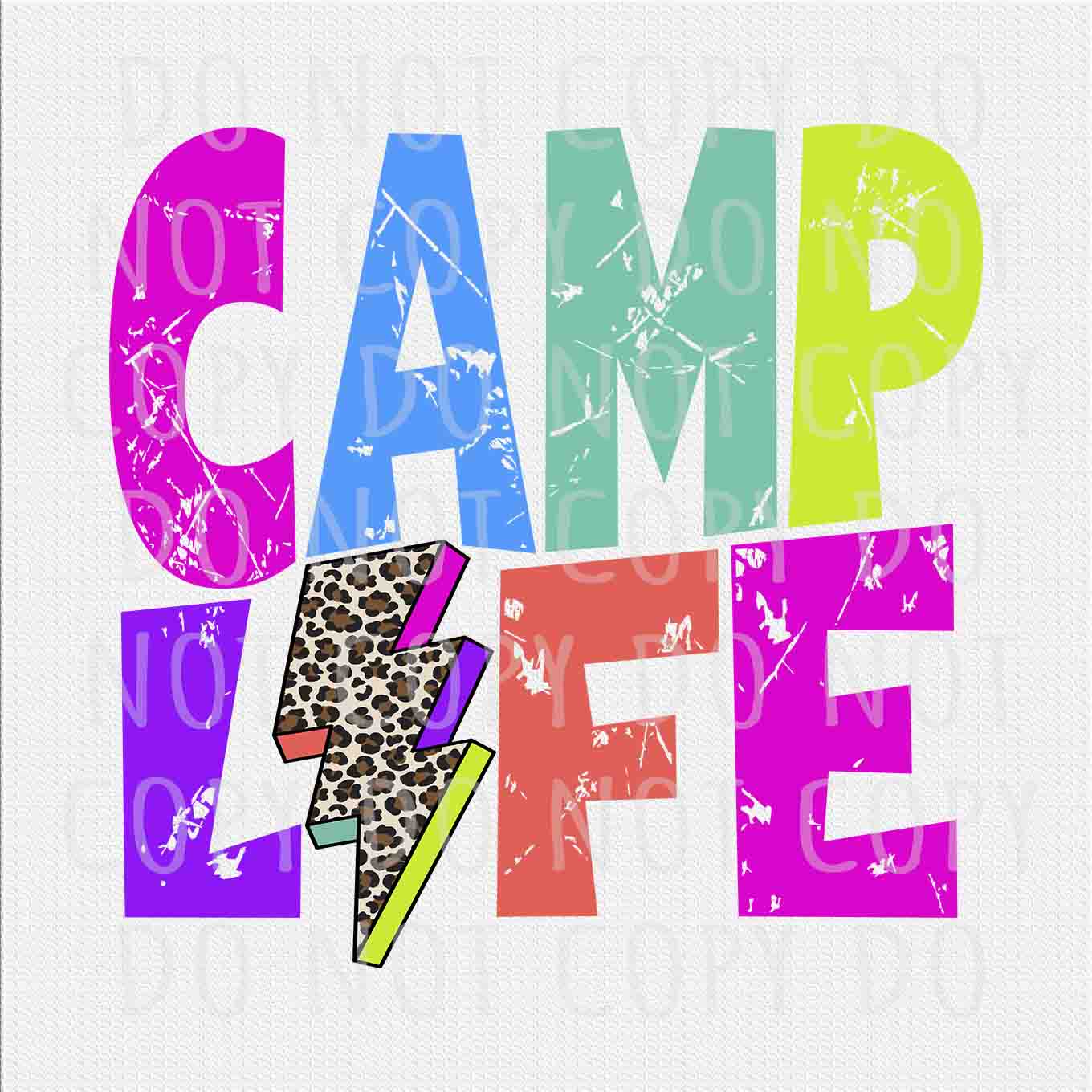 Camp life png, Summer life png, Camp life Colorful Distressed Letters Lightning Bolt design