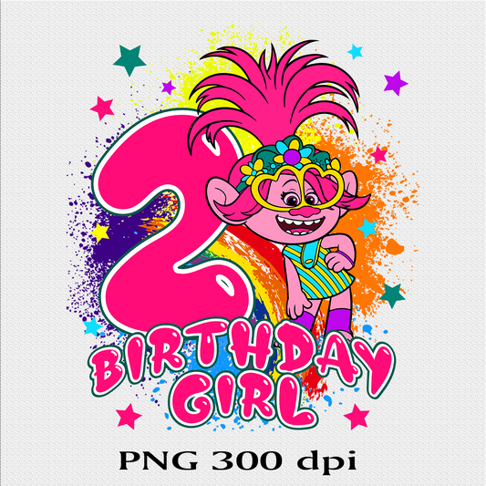 Trolls Birthday Girl png 2th Birthday Girl Quality design for print digital download