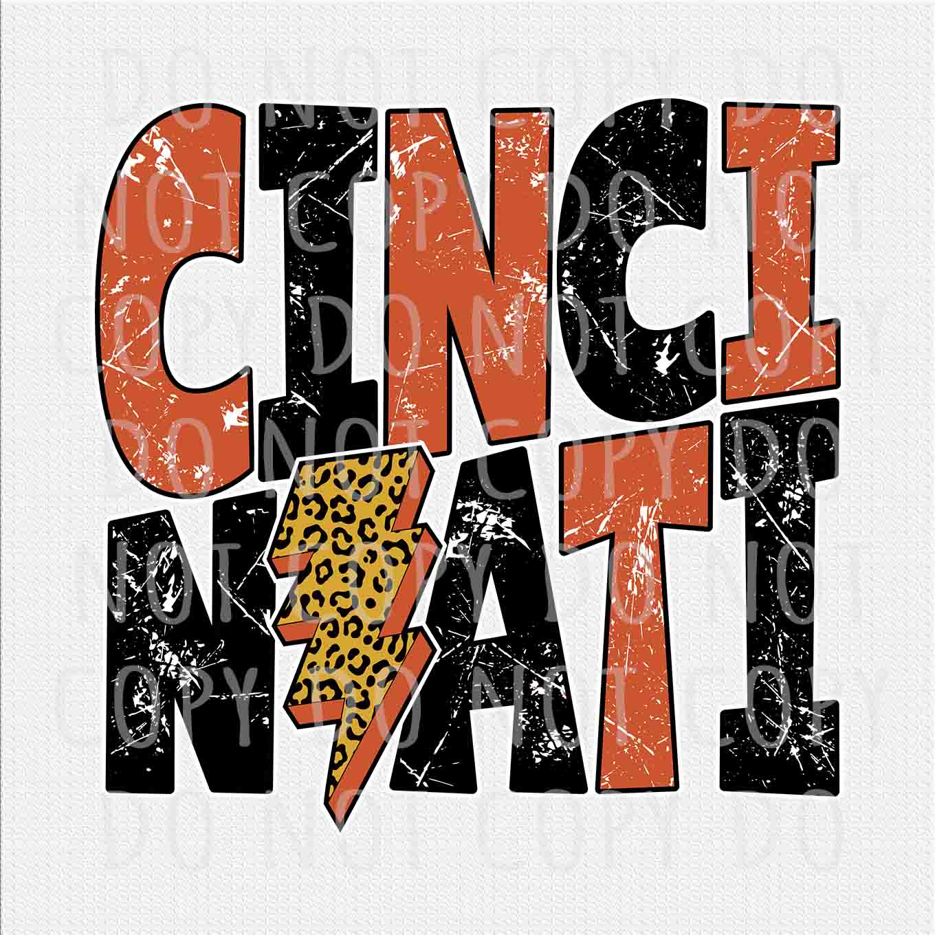 Cincinnati team png, Cincinnati Orange and black Leopard Lightening Bolt design png, Sublimation design png