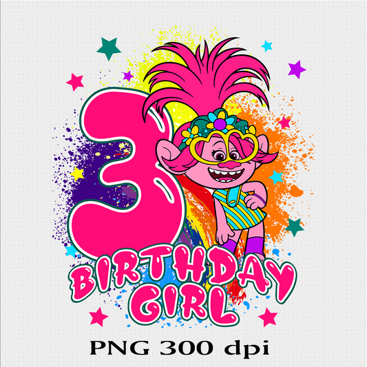 Trolls png 3th Birthday Girl Quality design for print digital download