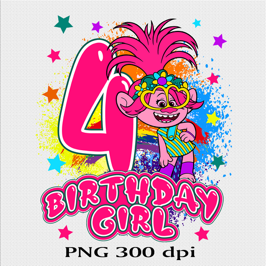 Trolls png 4th Birthday Girl Quality design for print digital download