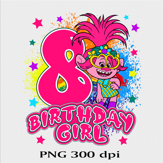 Trolls birthday png 8th birthday png design files digital sublimation print shirt eight birthday custom listing PNG