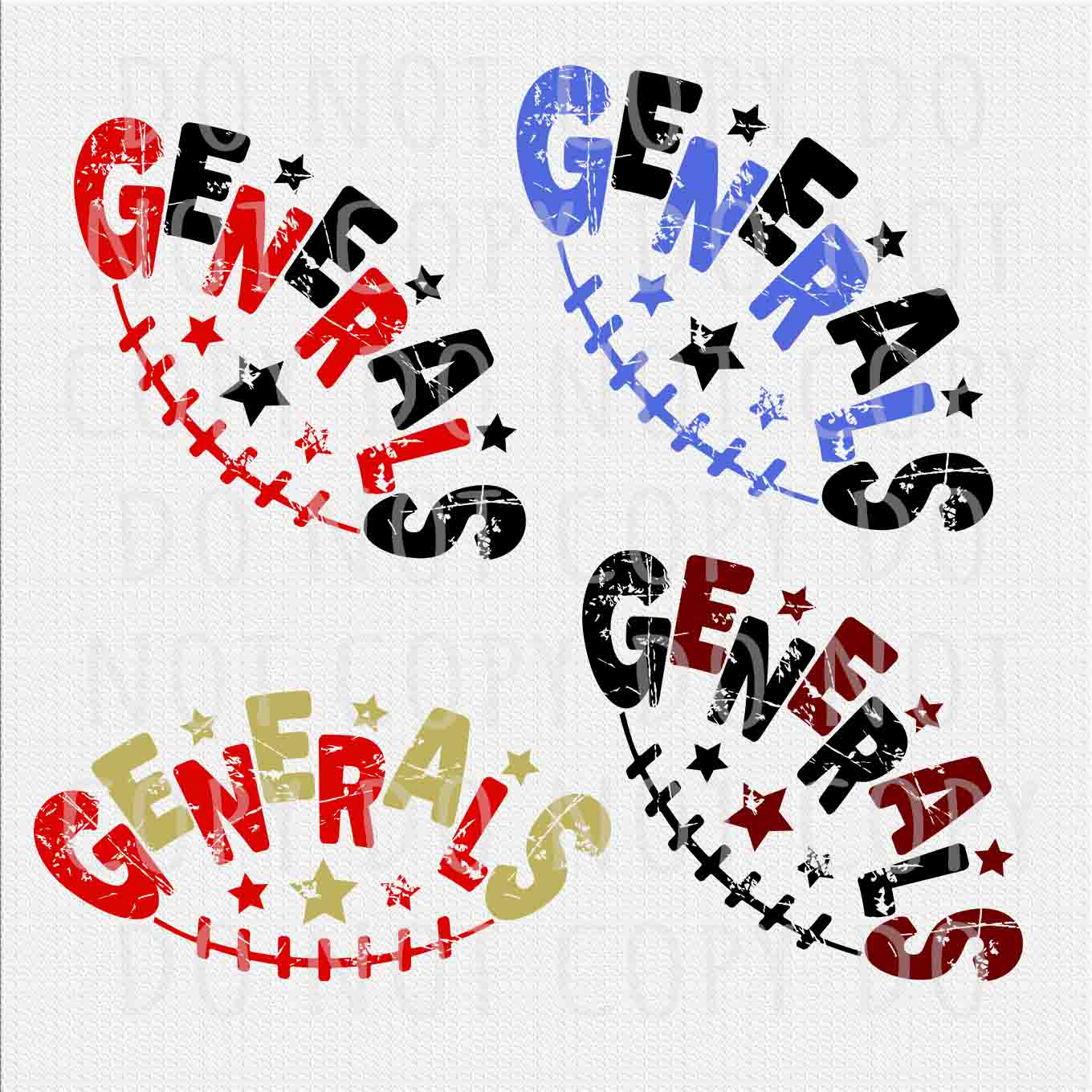 Generals png (+ 3 designs FREE), Generals Black Gold Royal bluy Red Colors Distressed Letters Stars Football Mascot png