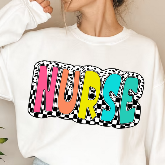 Nurse png, Bright Doodle Checkered Nurse, Dalmatian Dots, School Spirit, Occupation, Colorful letter, Sublimation Digital download