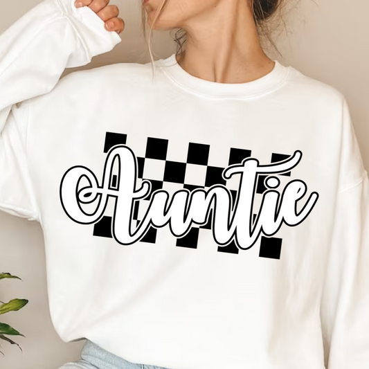 Checkered Auntie svg png, Checked Auntie png, Cutting file Cricut Sublimation Design Download