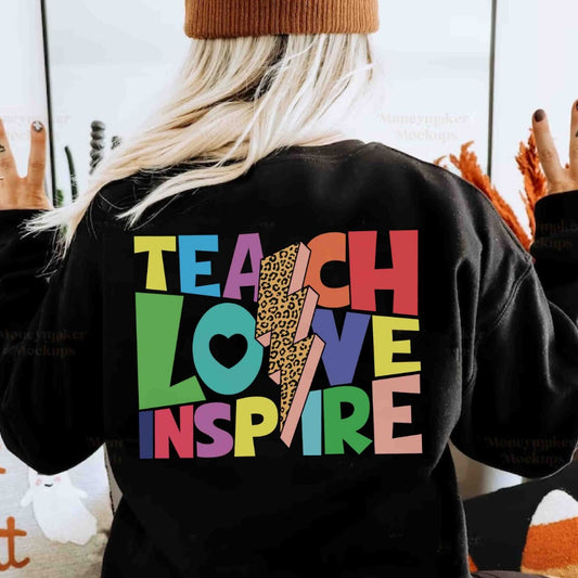 Teach Love Inspire PNG, Teacher Life PNG, Teacher PNG, Teacher life Сolorful Lightning Bolt design png | Digital download