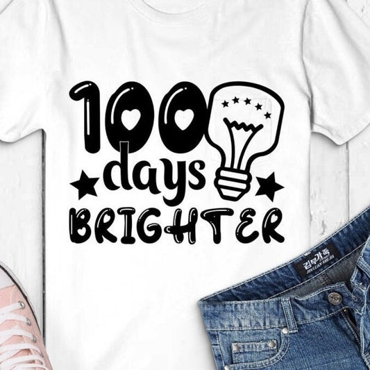 100 Days Brighter svg, Star, Light Bulb, School, Iron on, Digital, Download Vector files. Svg, dxf and png files, silhouette