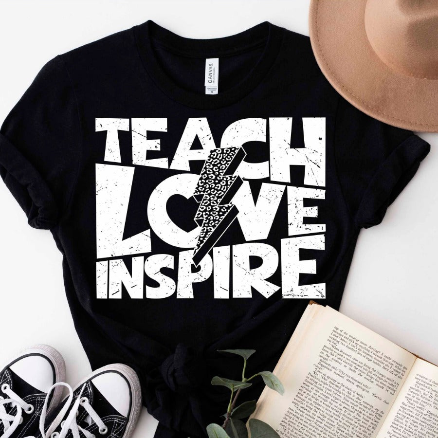 Teach Love Inspire PNG | Teacher Life PNG | Teacher life distressed leopard lightning bolt design png | Digital download