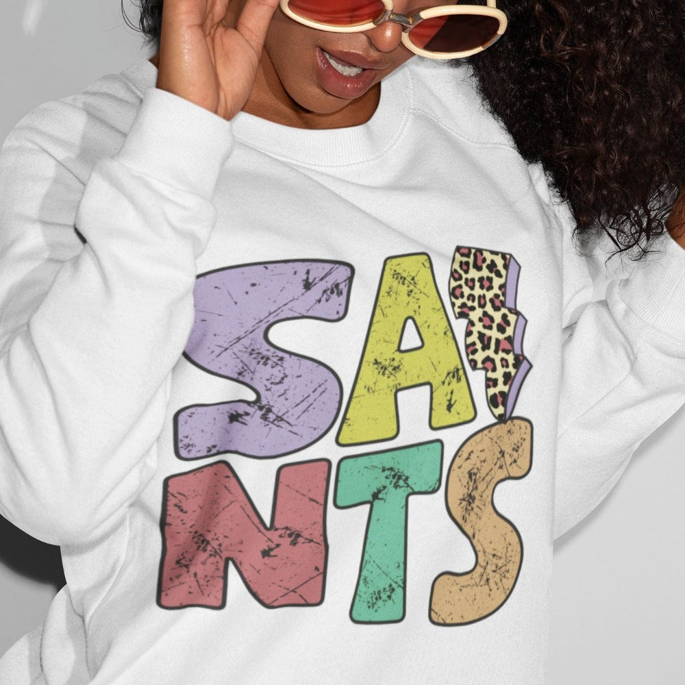 Saints png, Saints Colorful Distressed Leopard Lightning Bolt design png, College Mascot Digital download