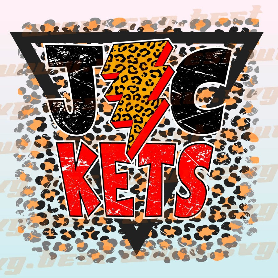 Mascot Jackets png, Jackets Red Color Distressed Leopard Lightning Bolt design png, College Mascot Digital download