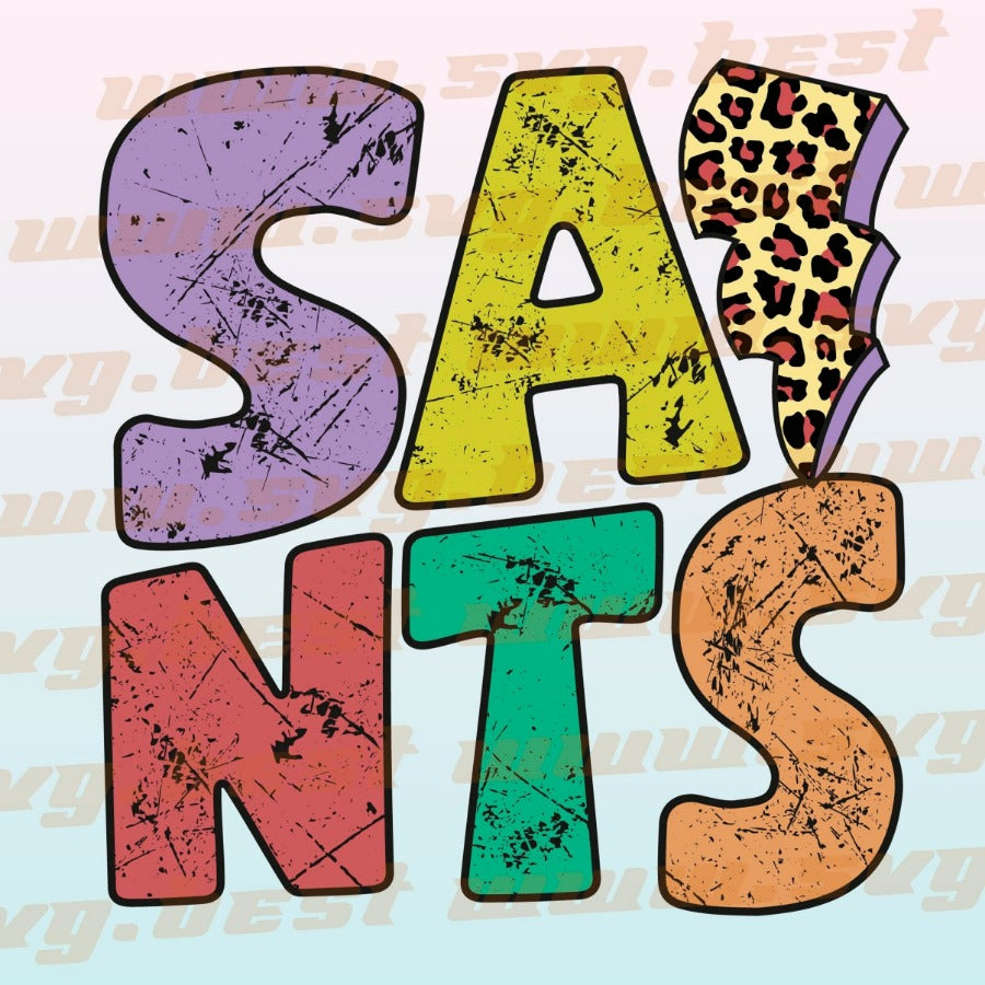 Saints png, Saints Colorful Distressed Leopard Lightning Bolt design png, College Mascot Digital download
