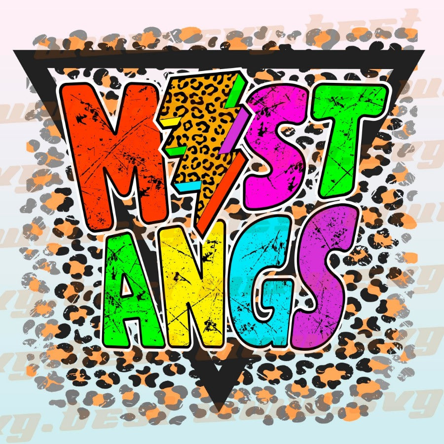 Mustangs png, Mustangs Colorful Leopard Lightning Bolt design png, Mascot design png