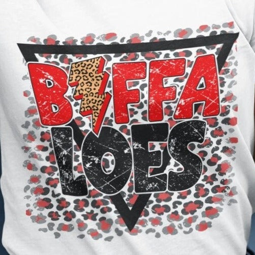 Buffaloes png, Buffaloes Distressed Black Red Leopard Lightning Bolt design png, Mascot design png