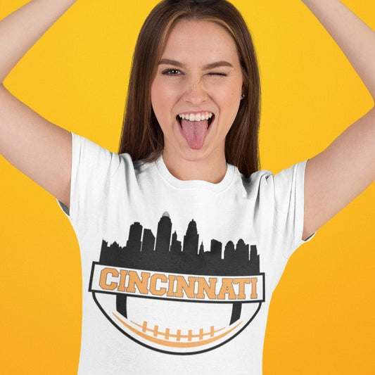 Cincinnati Football City Skyline Mascot Black Orange Letters Digital download png, Cincinnati png