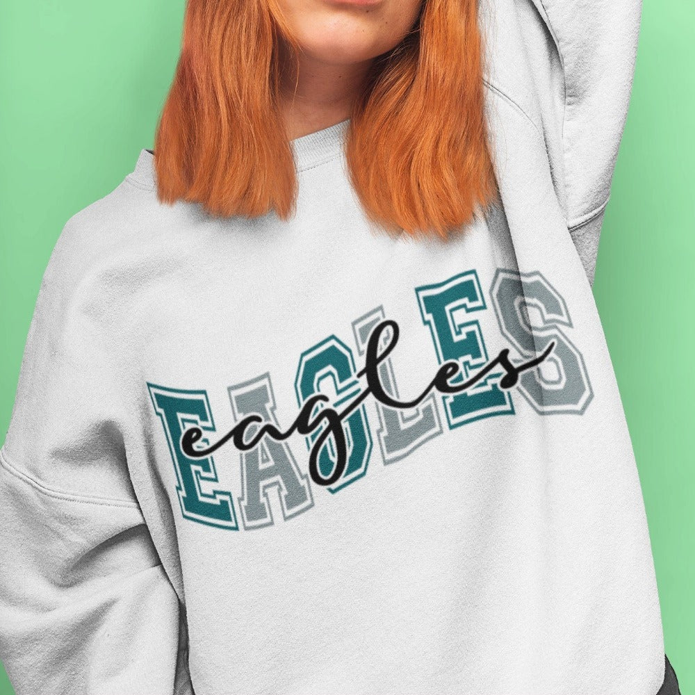 Eagles png, Eagles Mascot Gray Midnight green Retro College Letters team logo Digital download, Sublimation Design