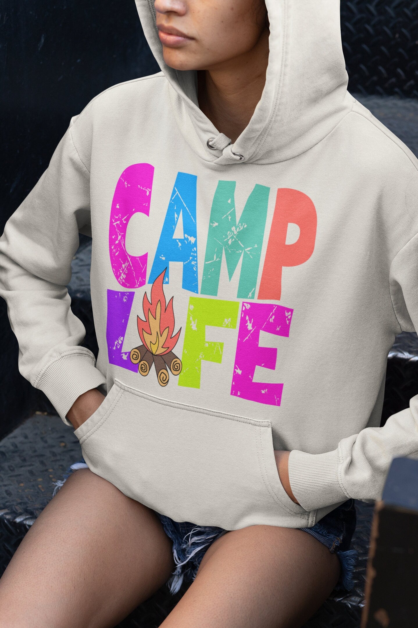 Camp life png, Summer life png, Camp life Colorful Distressed Letters Bonfire bolt design