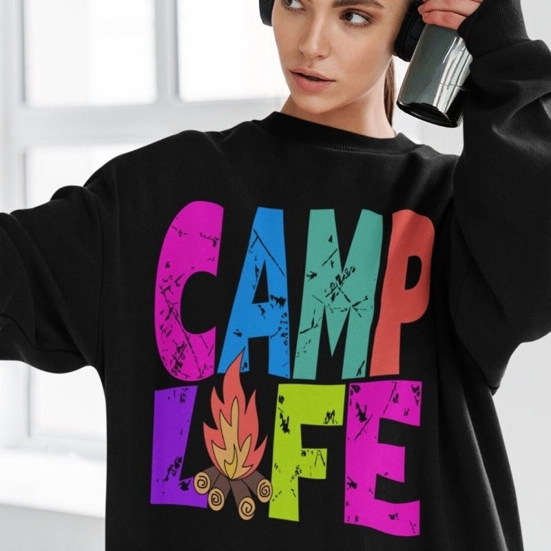Camp life png, Summer life png, Camp life Colorful Distressed Letters Bonfire bolt design