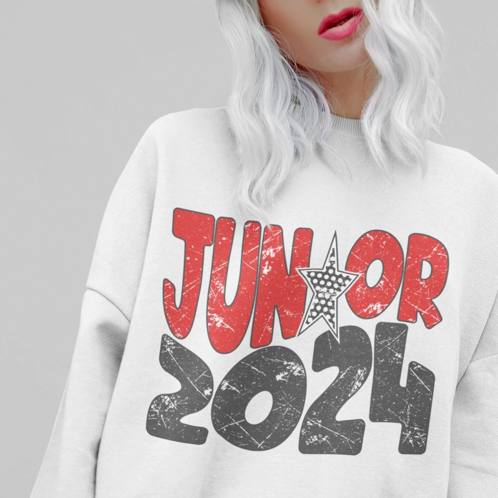 Junior 2024 png, Junior Rad Gray Distressed Letters Star with Dots design