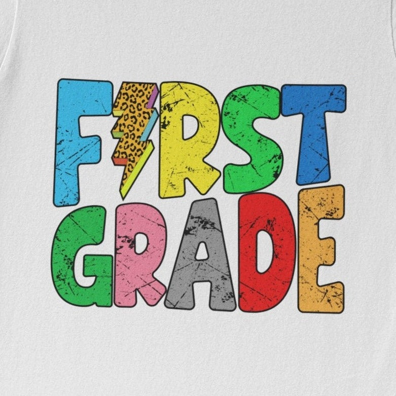 First grade Png, Back to School Lightning Bolt Design, 1st Grade Sublimations, First grade Colorful letters design