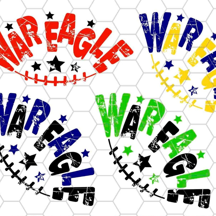 War Eagle png (+ 4 designs FREE), War Eagle Yellow Black Gold Royal bluy Red Colors Distressed Letters Stars Football Mascot png