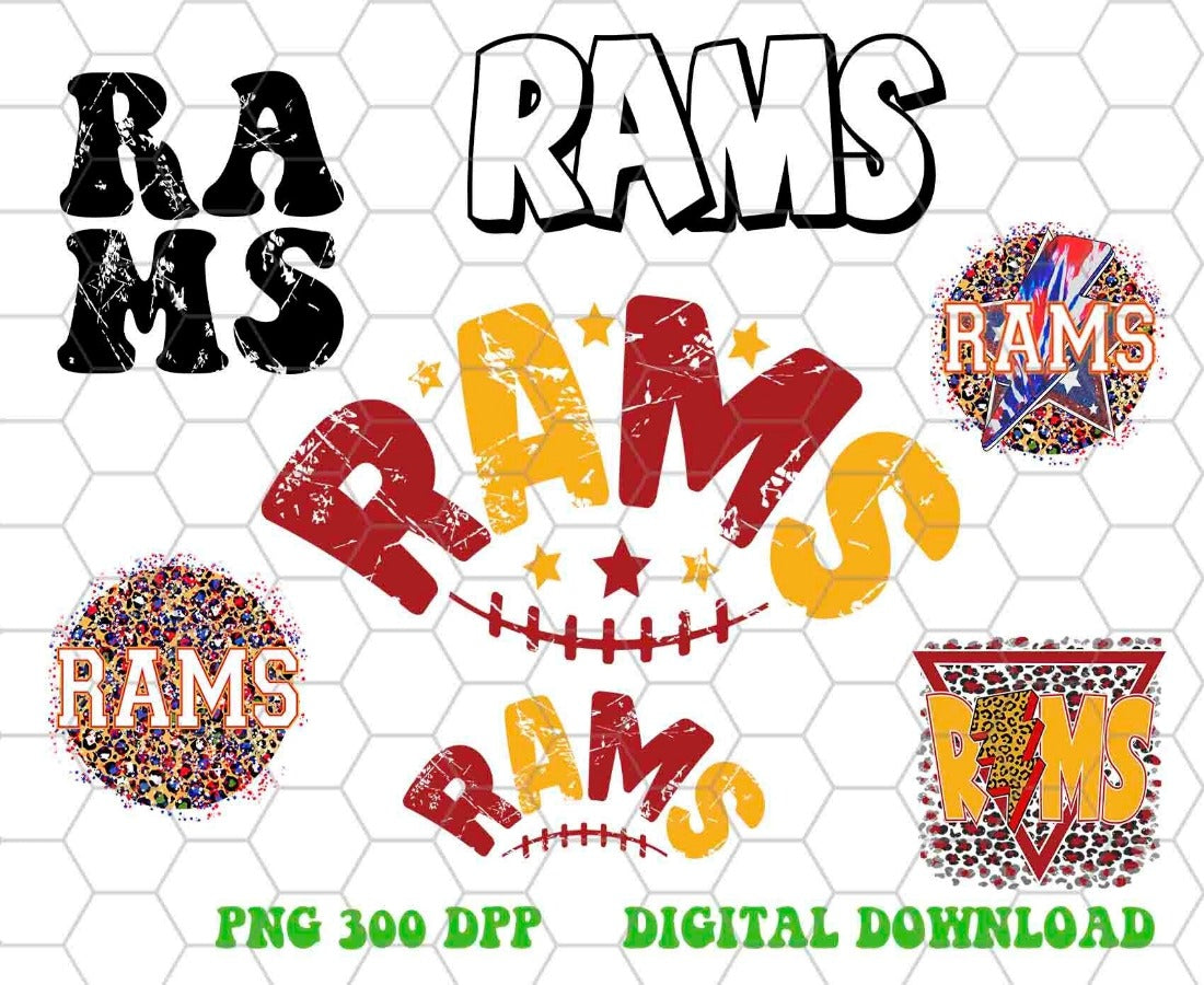 Rams png (+ 6 designs FREE), Rams Yellow Black Gold Red Colors Distressed Letters Stars Football Mascot png