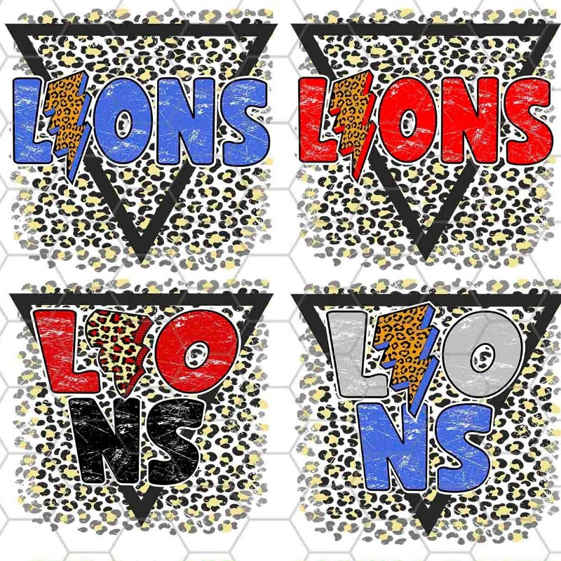 lions png (+ 3 designs FREE), lions Royal Blue Gray Red Leopard Lightening Bolt design png, Sublimation design png