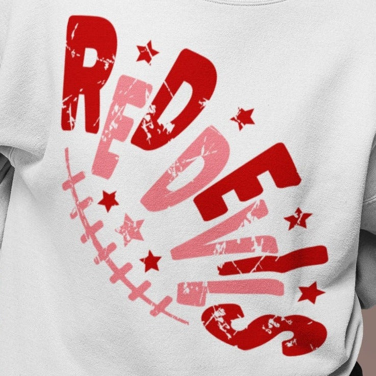 Red Devils png, Red Devils Dark red Light red Letters Stars design png, Sublimation design png