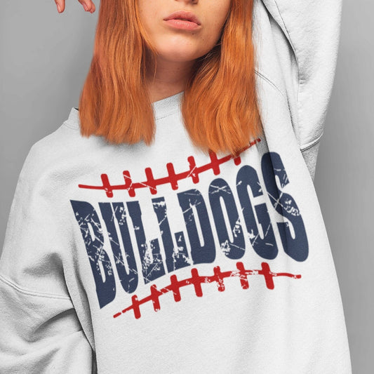Bulldogs Mascot png, Retro Bulldogs Distressed Vintage Navy Blue Letters Red seam football design png, Sublimation design png